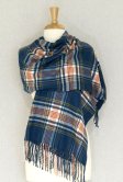 (image for) Cashmere Feel Plaid Shawl Navy Multi