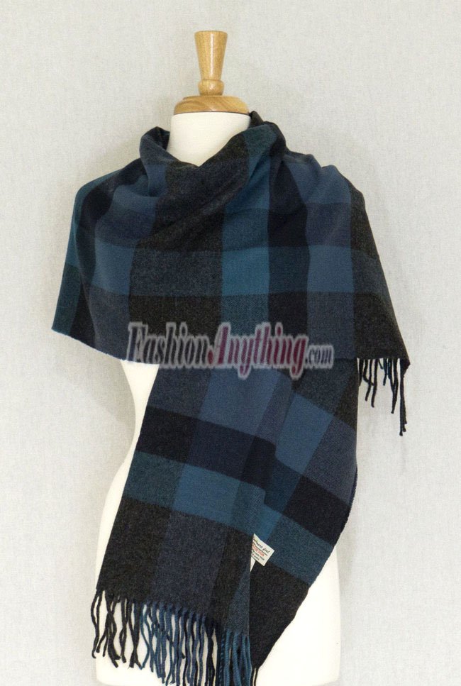 (image for) Cashmere Feel Plaid Shawl Dark Grey / Blue