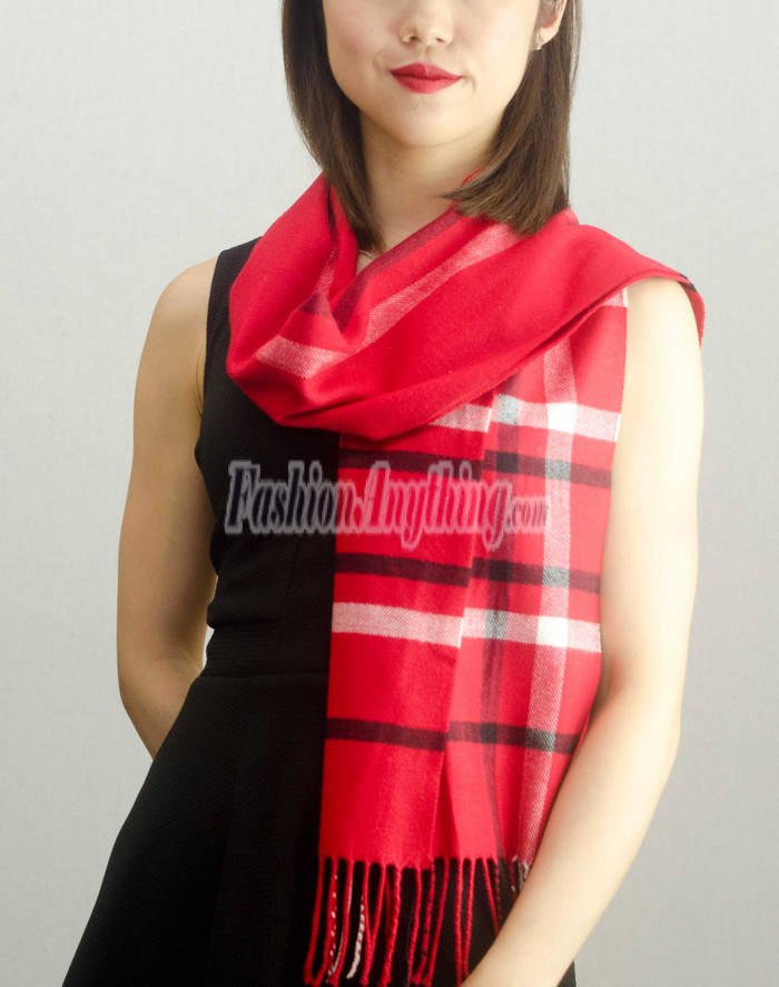 (image for) Woven Cashmere Feel Plaid Scarf Z08 Red