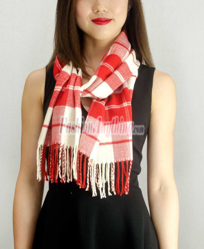Woven Cashmere Feel Plaid Scarf Z16 Red