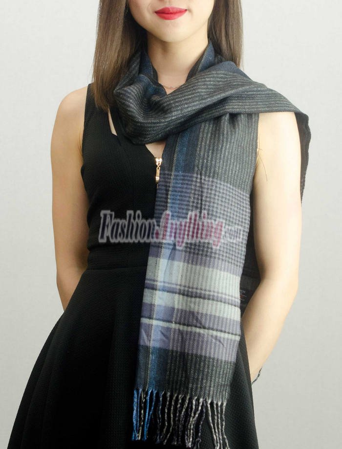 (image for) Woven Cashmere Feel Plaid Scarf Z23 Dark Grey