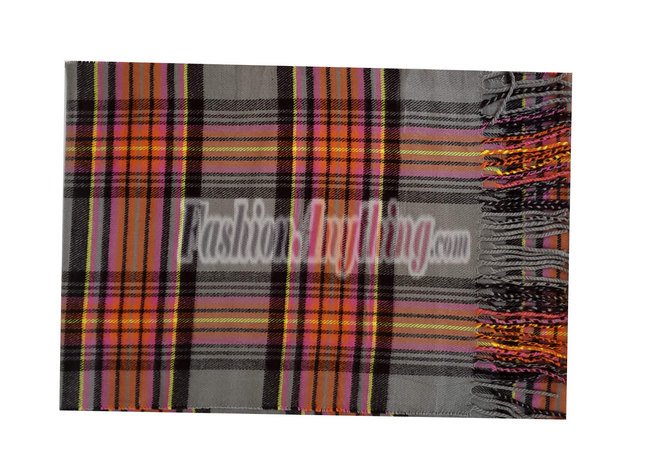 (image for) Woven Cashmere Feel Plaid Scarf Z50 Orange/Grey