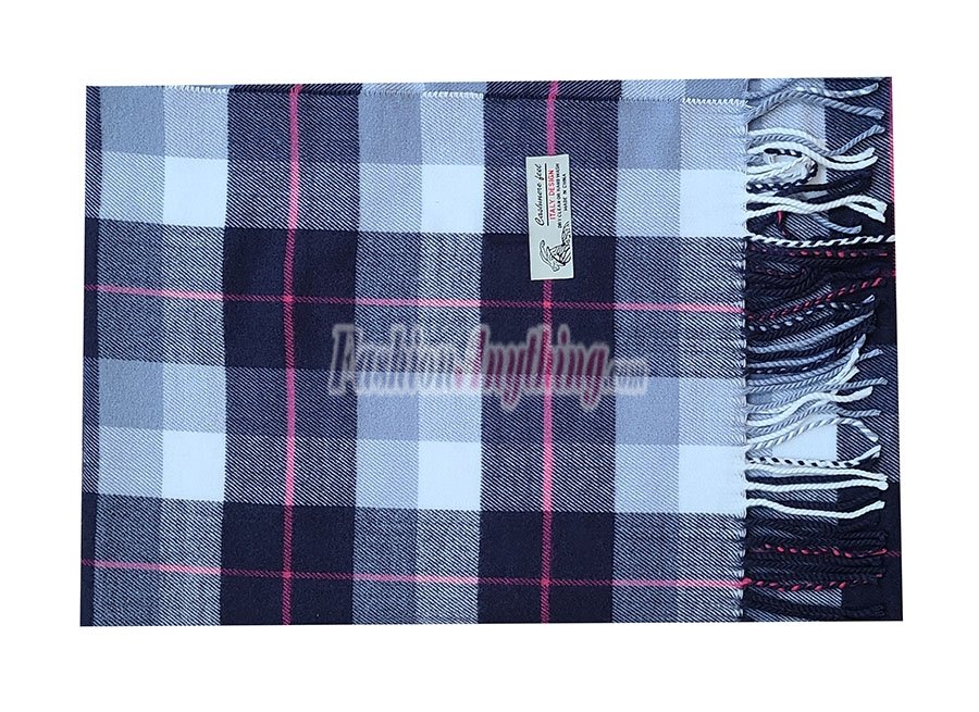 (image for) Woven Cashmere Feel Plaid Scarf Z51 Navy/Grey