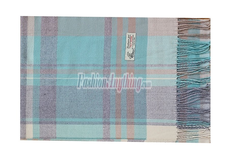 (image for) Woven Cashmere Feel Plaid Scarf Z52 Light Teal/Grey