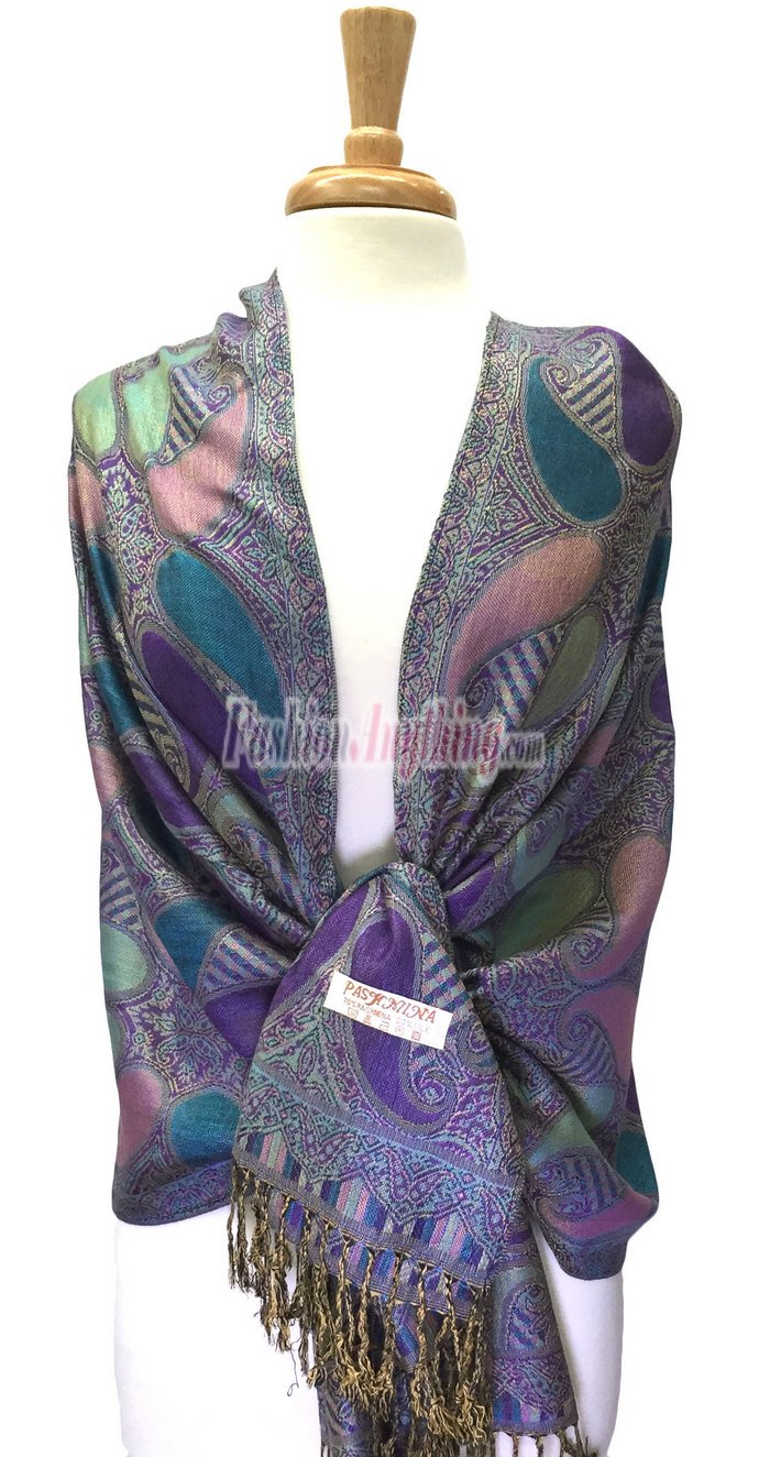 Colored Paisley Scarf Purple / Teal
