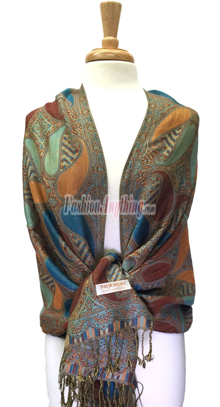 (image for) Colored Paisley Scarf Orange / Blue