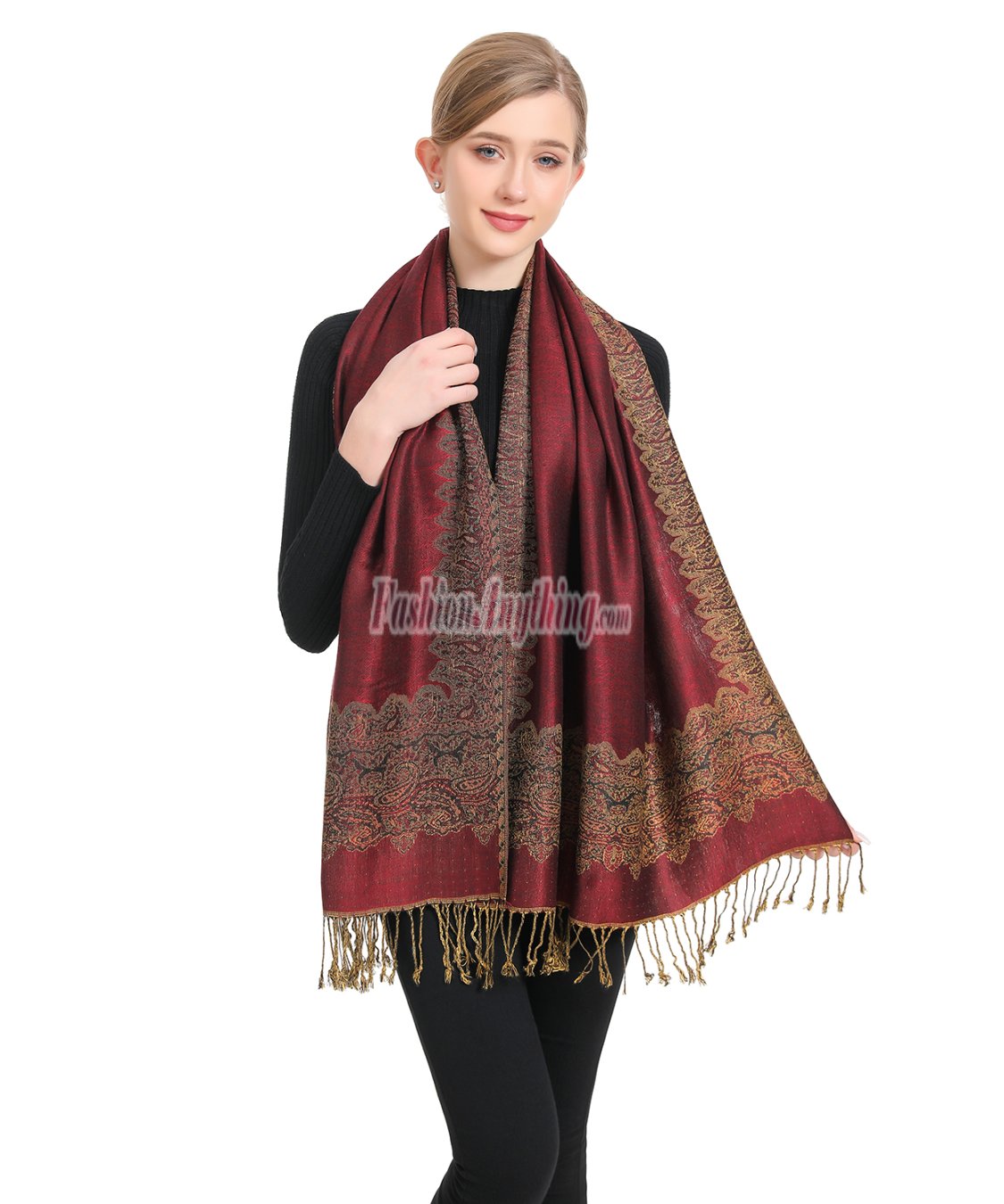 (image for) Border Patterned Pashmina Jujuba Red