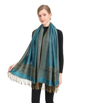 Border Patterned Pashmina Turquoise