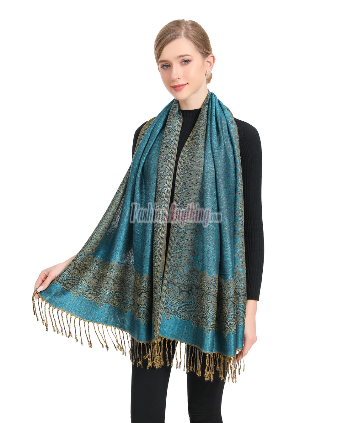 (image for) Border Patterned Pashmina label Turquoise