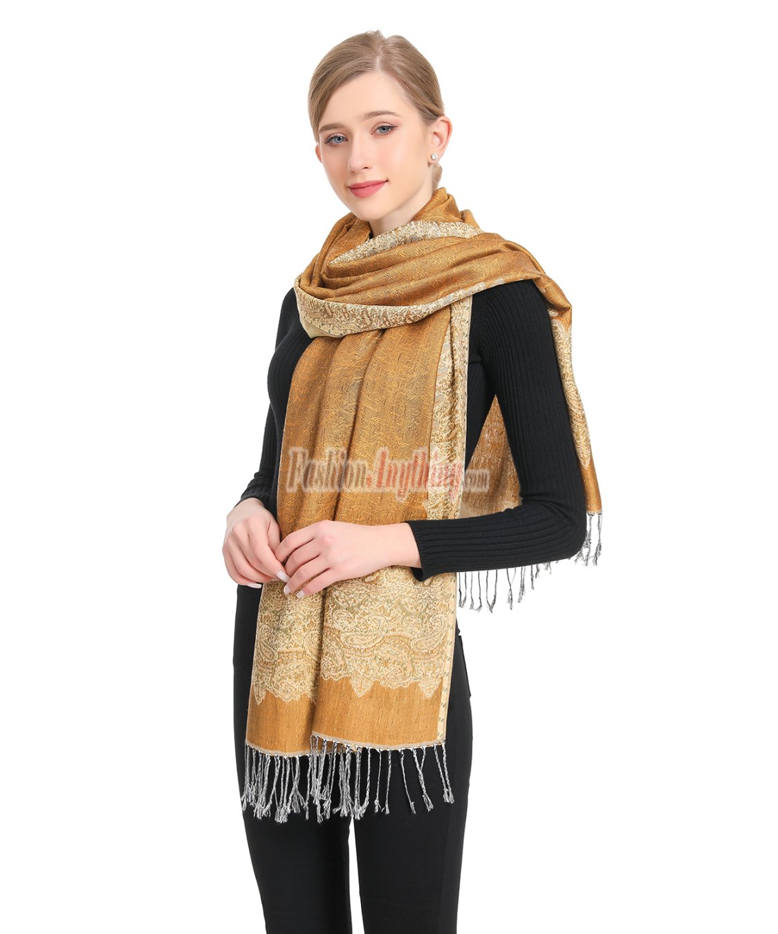 (image for) Border Patterned Pashmina Sandy Brown