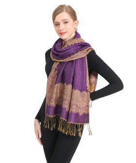 Border Patterned Pashmina Purple