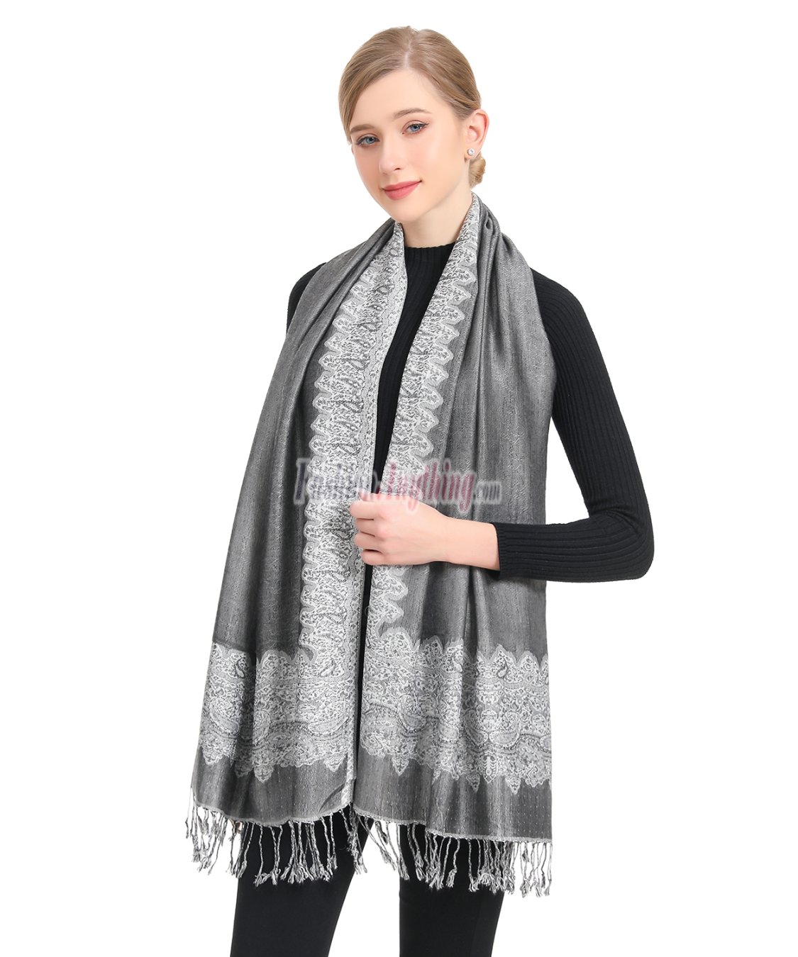 (image for) Border Patterned Pashmina Silver