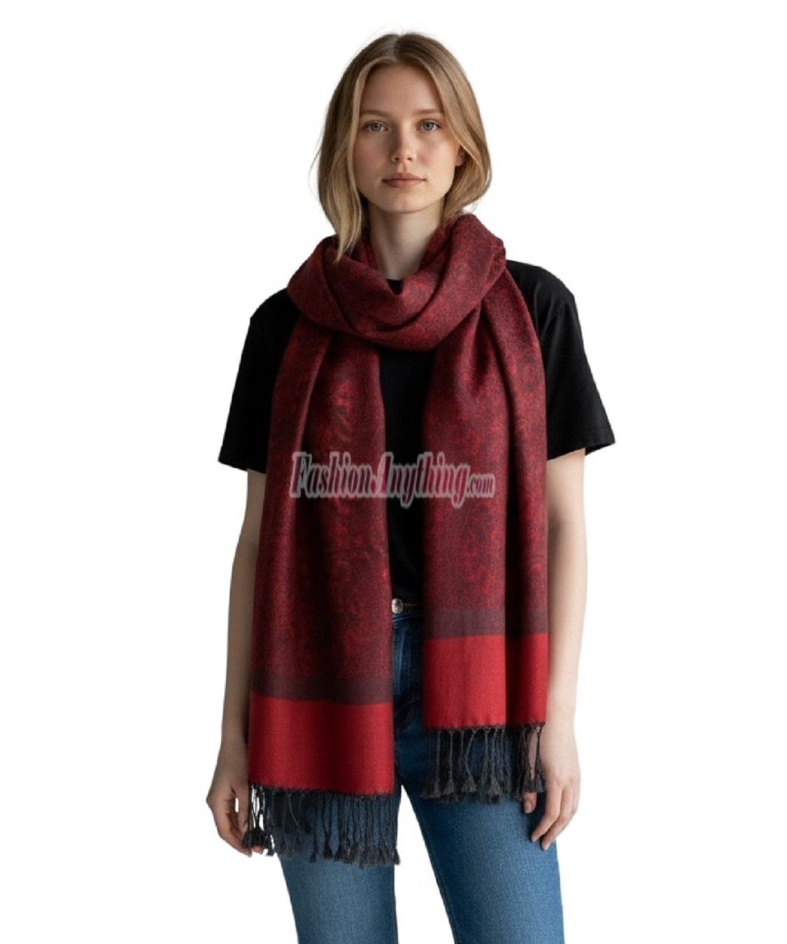 (image for) Paisley Jacquard Pashmina Black/ Burgundy