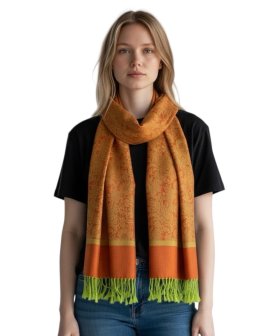 Paisley Jacquard Pashmina Orange Lime Green