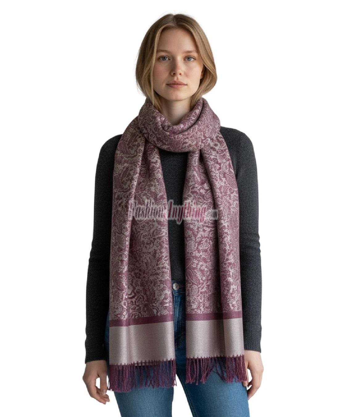 (image for) Paisley Jacquard Pashmina Plum w/ Grey