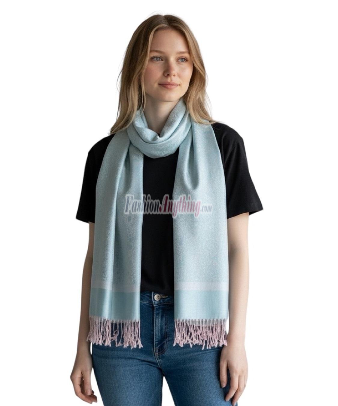(image for) Paisley Jacquard Pashmina Pale Blue/ Pink