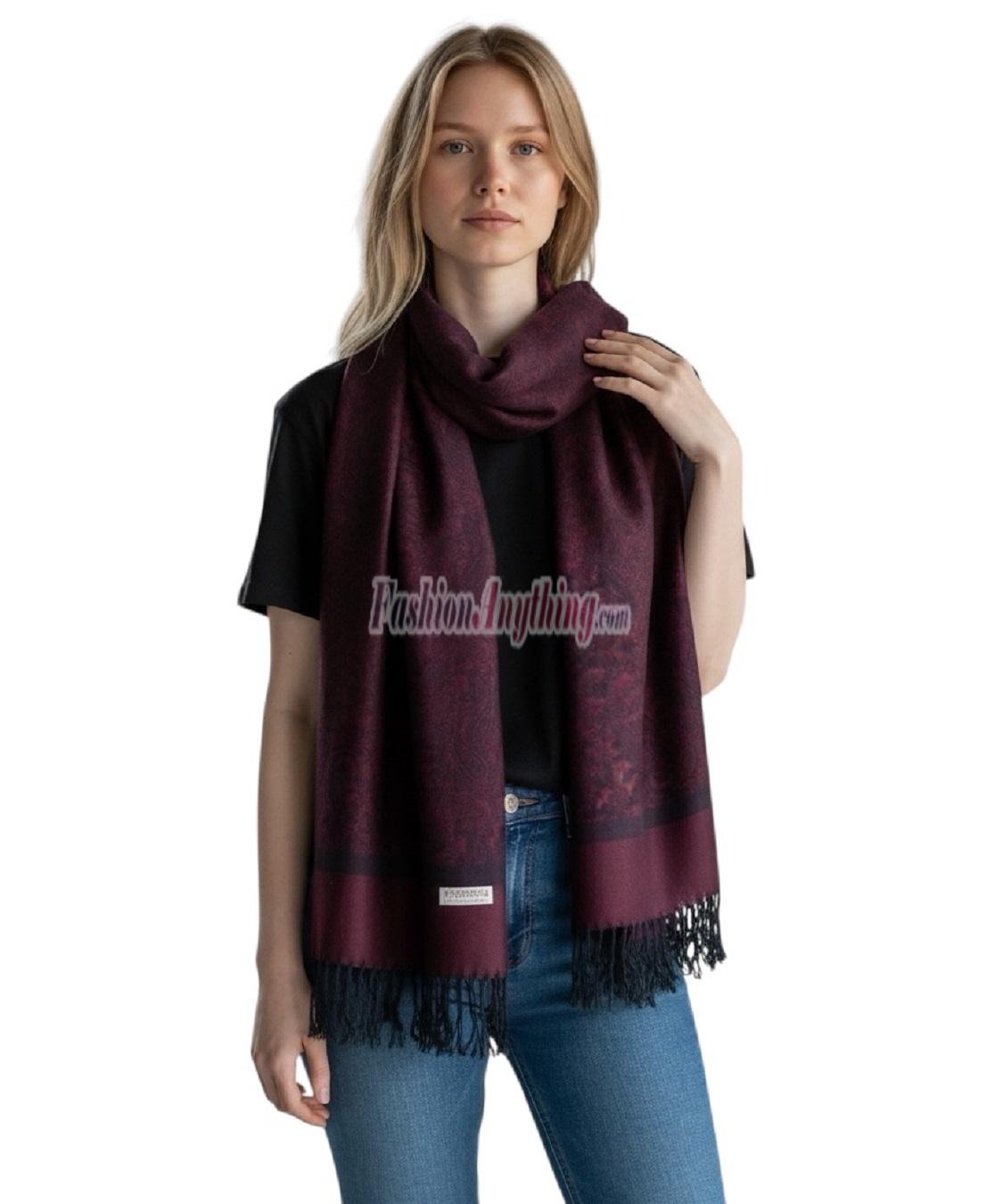 (image for) Paisley Jacquard Pashmina Burgundy / Black