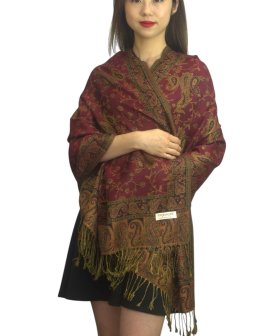 Jacquard Paisley Pashmina 2-Ply Burgundy