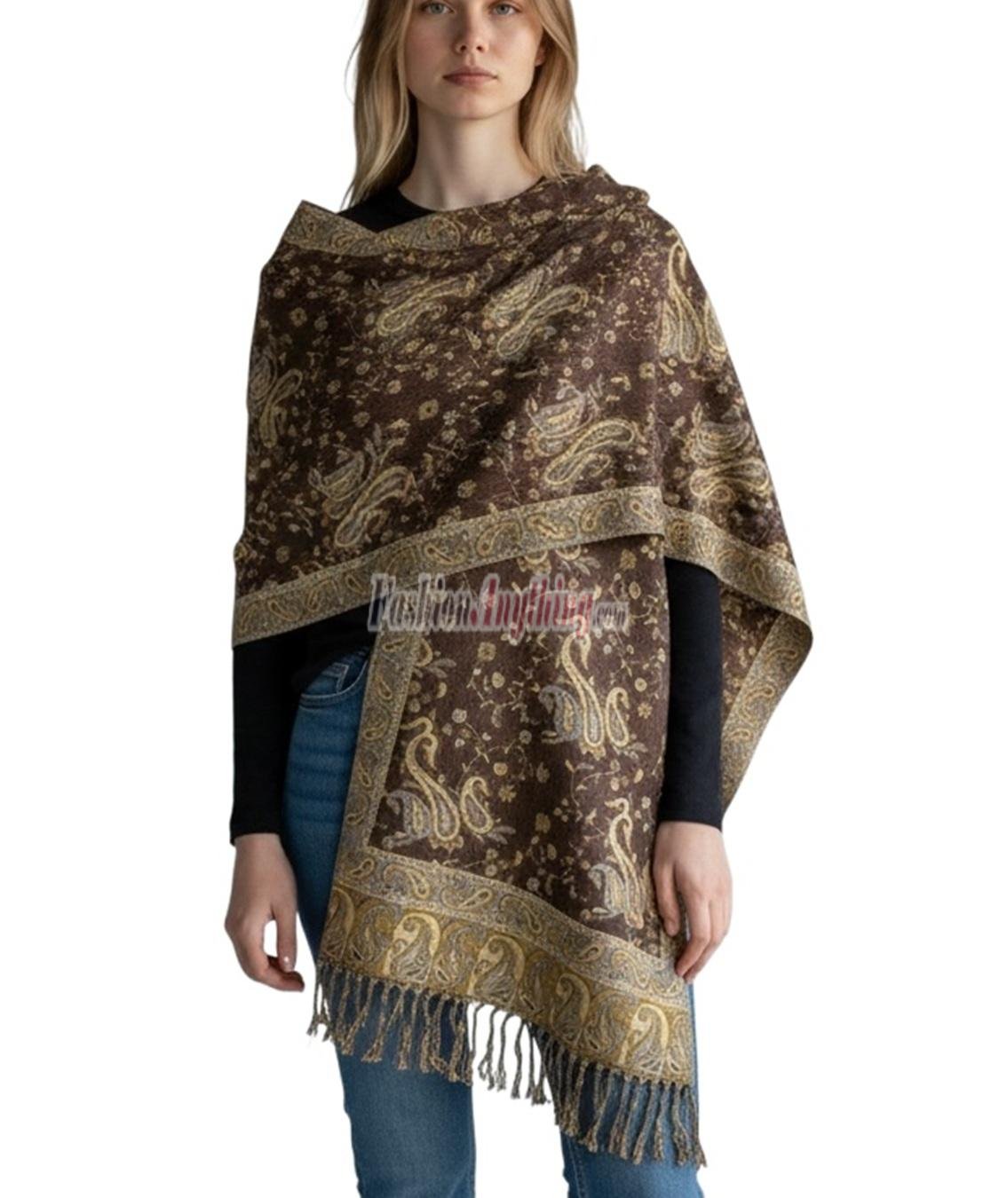 (image for) Jacquard Paisley Pashmina 2-Ply Brown