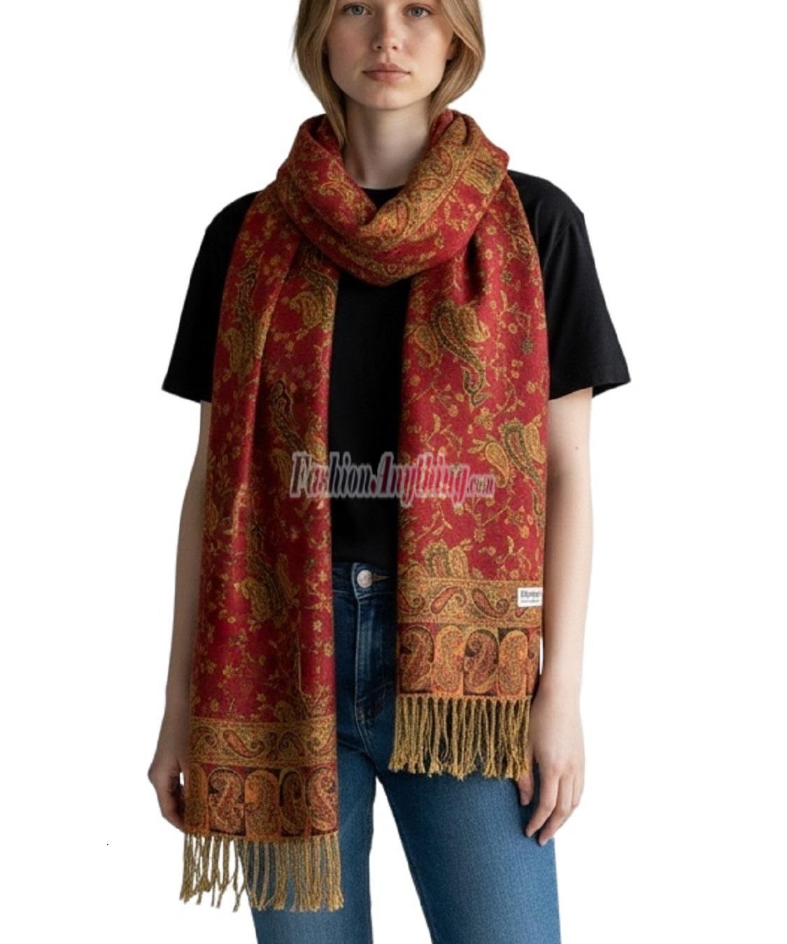 (image for) Jacquard Paisley Pashmina 2-Ply Red Brown