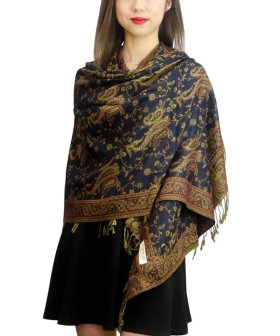 Jacquard Paisley Pashmina 2-Ply Navy
