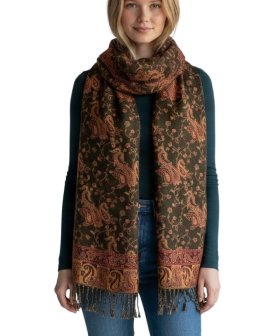 Jacquard Paisley Pashmina 2-Ply Red Olive