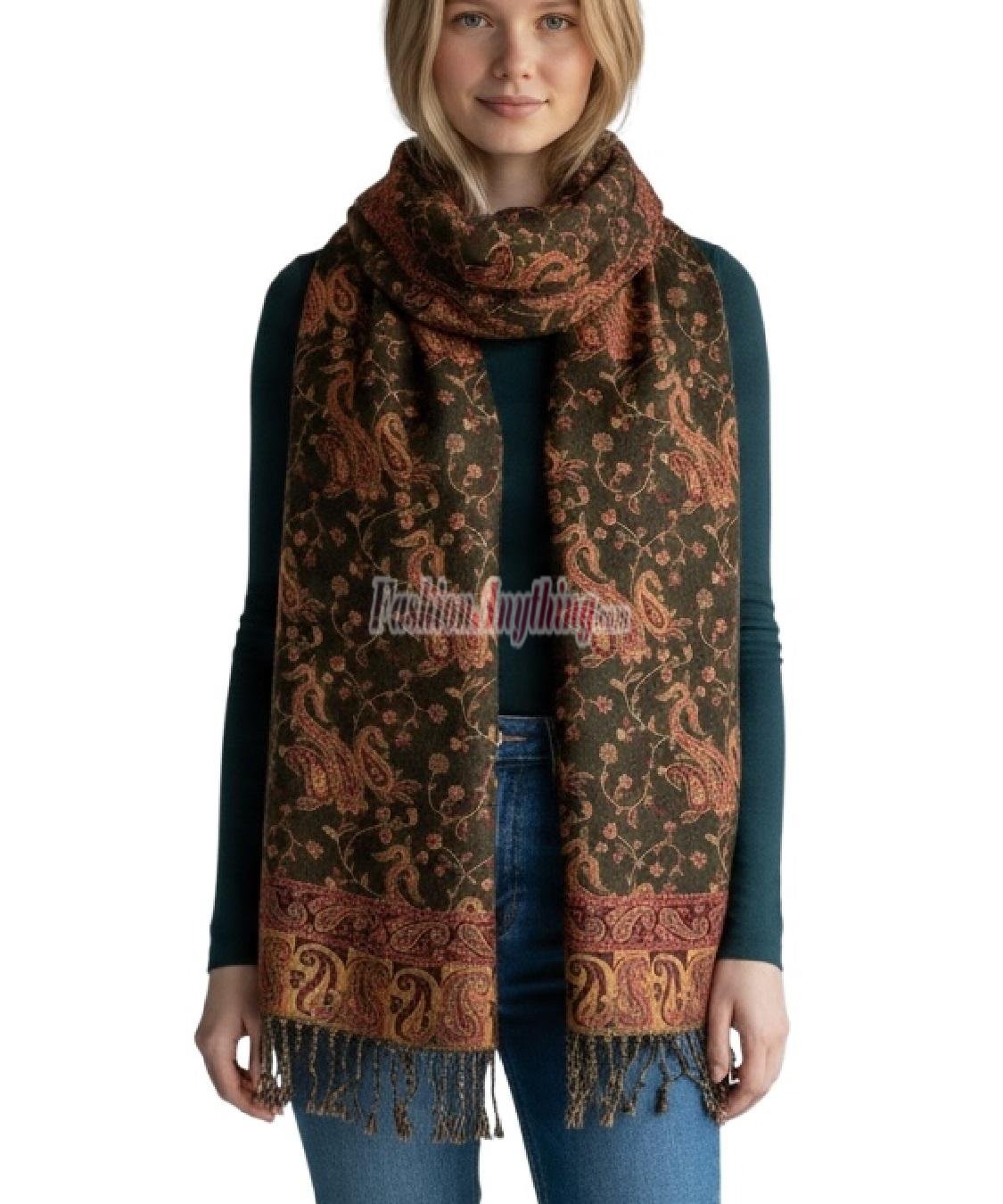 (image for) Jacquard Paisley Pashmina 2-Ply Red Olive