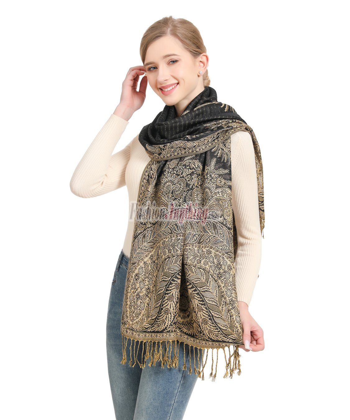 (image for) Big Paisley Thicker Pashmina Black