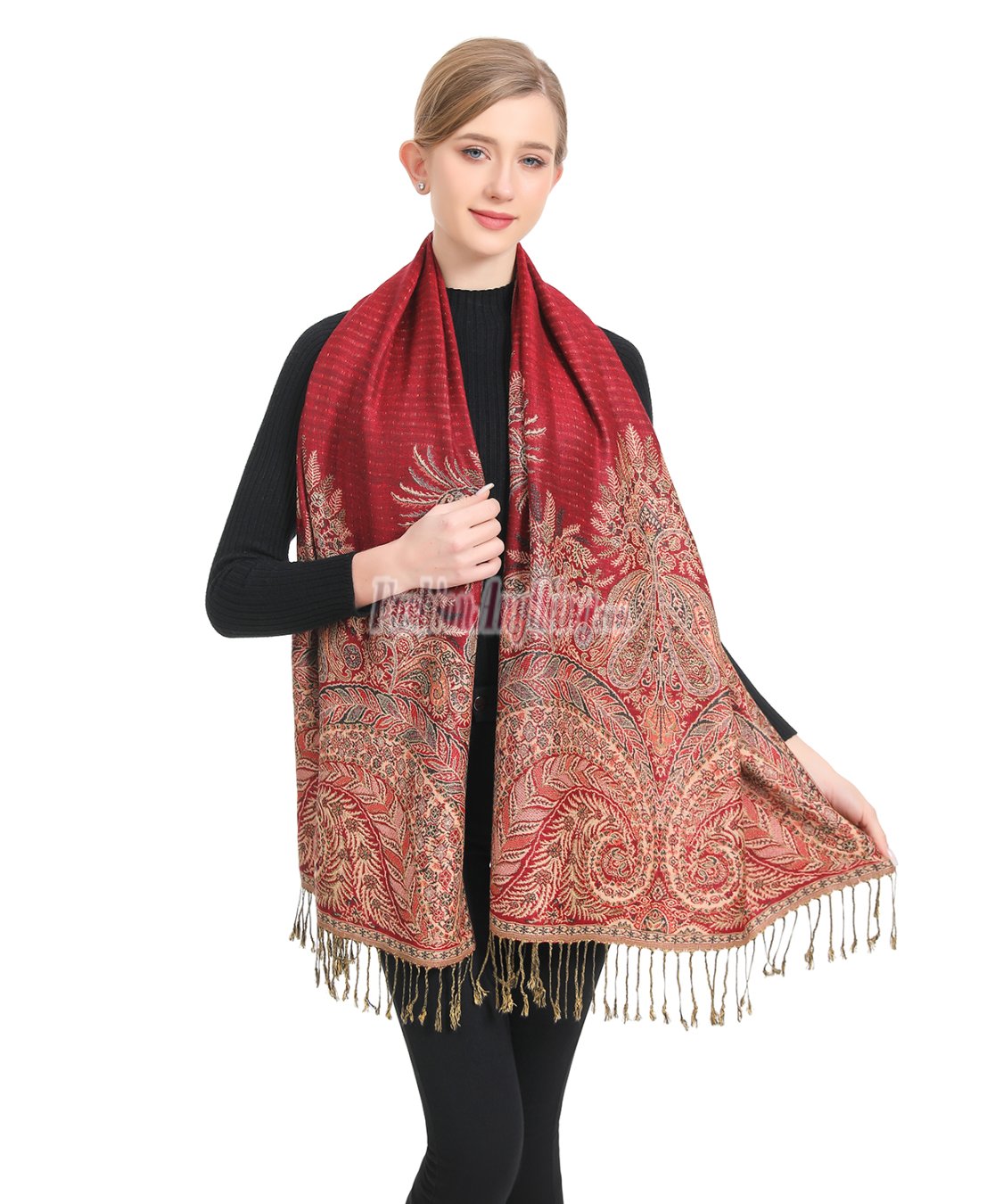 (image for) Big Paisley Thicker Pashmina Red