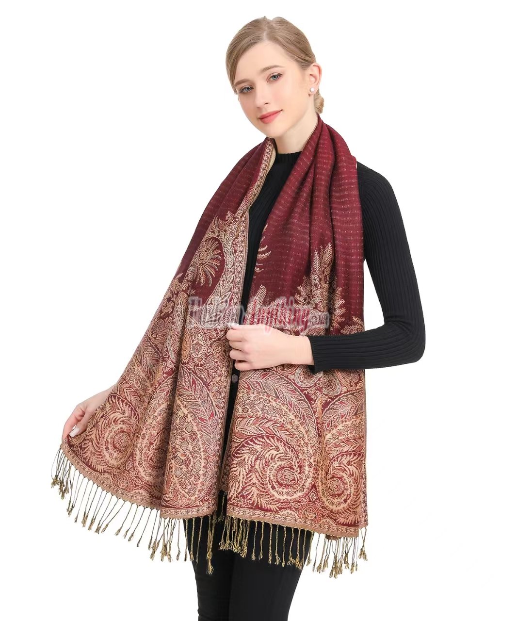 (image for) Big Paisley Thicker Pashmina Jujube Red