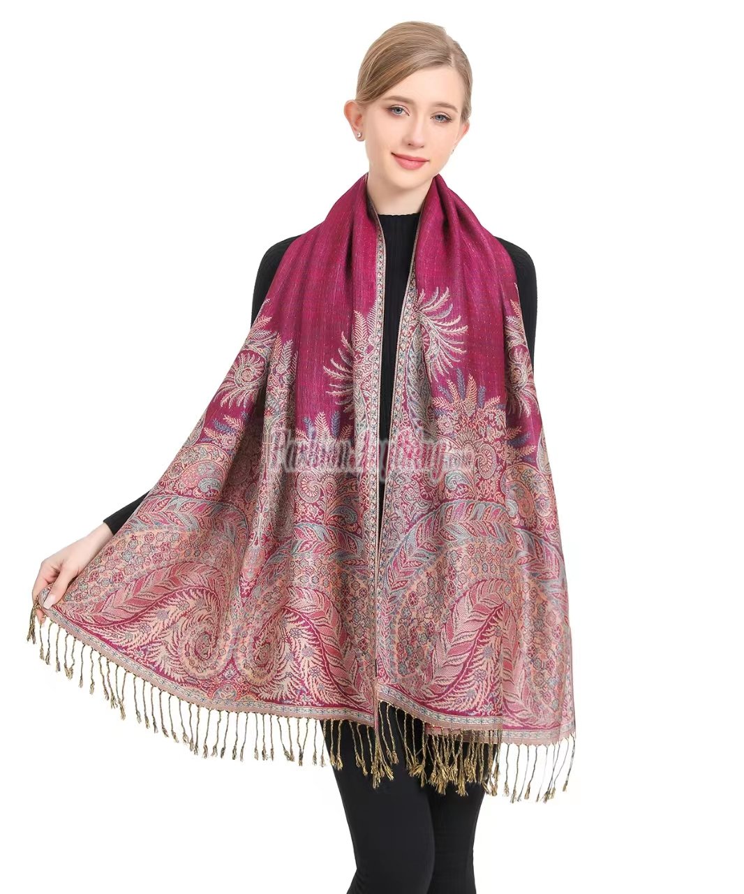 (image for) Big Paisley Thicker Pashmina Fuchsia