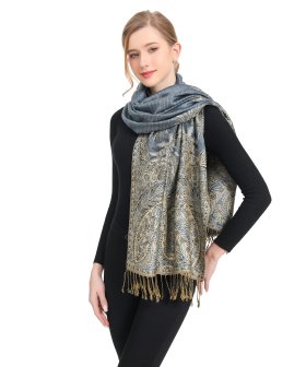 Big Paisley Thicker Pashmina Pale Blue