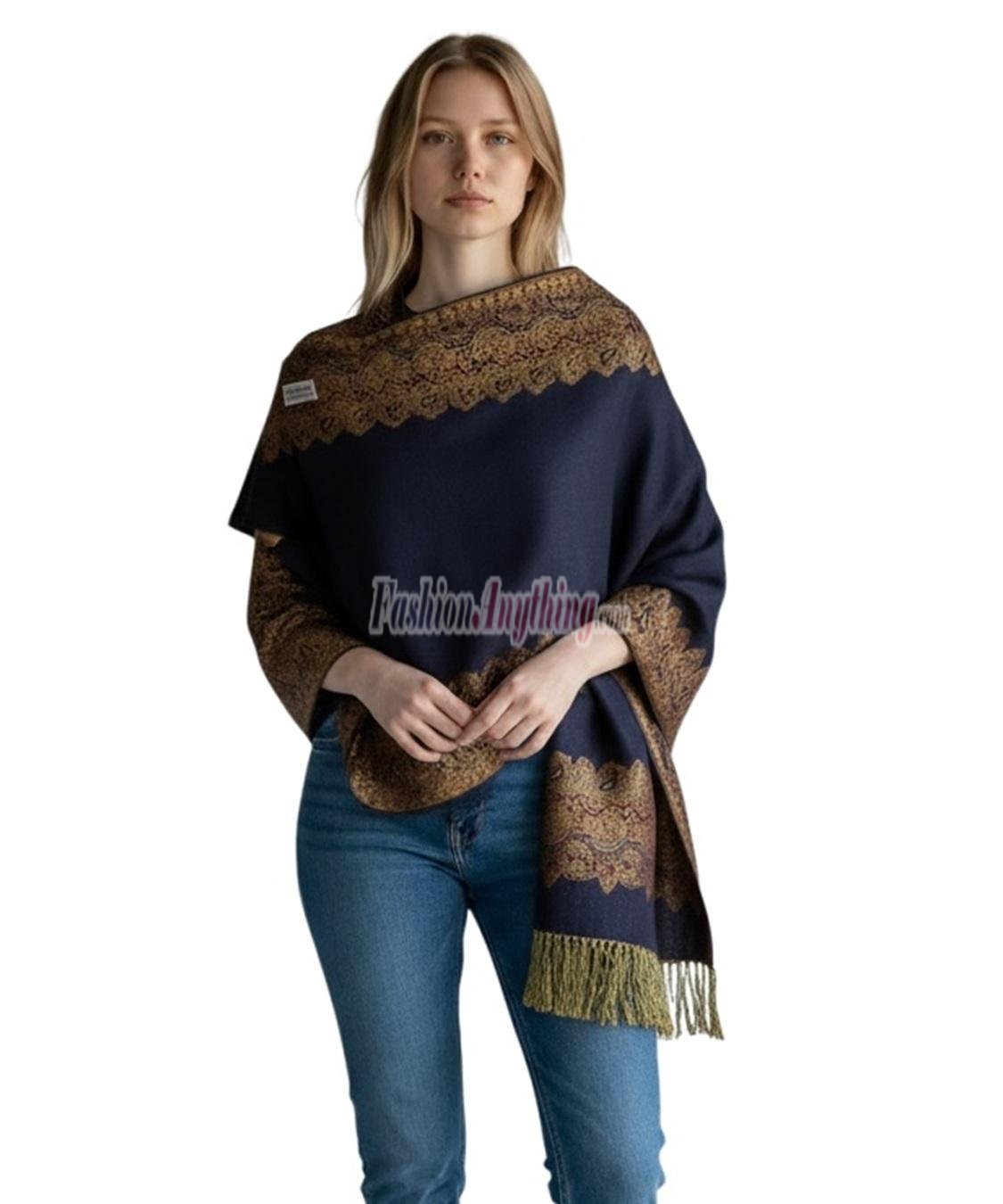 (image for) Border Patterned Pashmina Navy