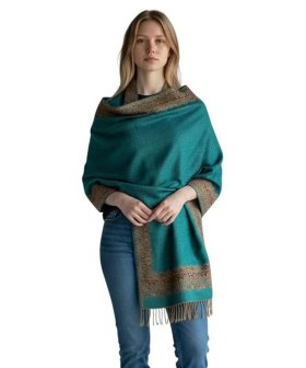 Border Patterned Pashmina Medium Aquamarine