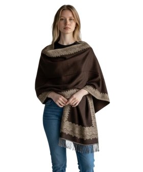 Border Patterned Pashmina Coffee