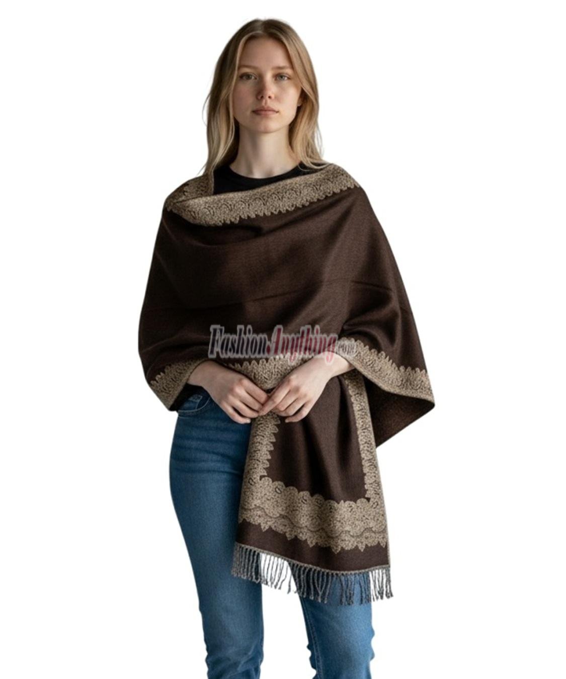 (image for) Border Patterned Pashmina Coffee