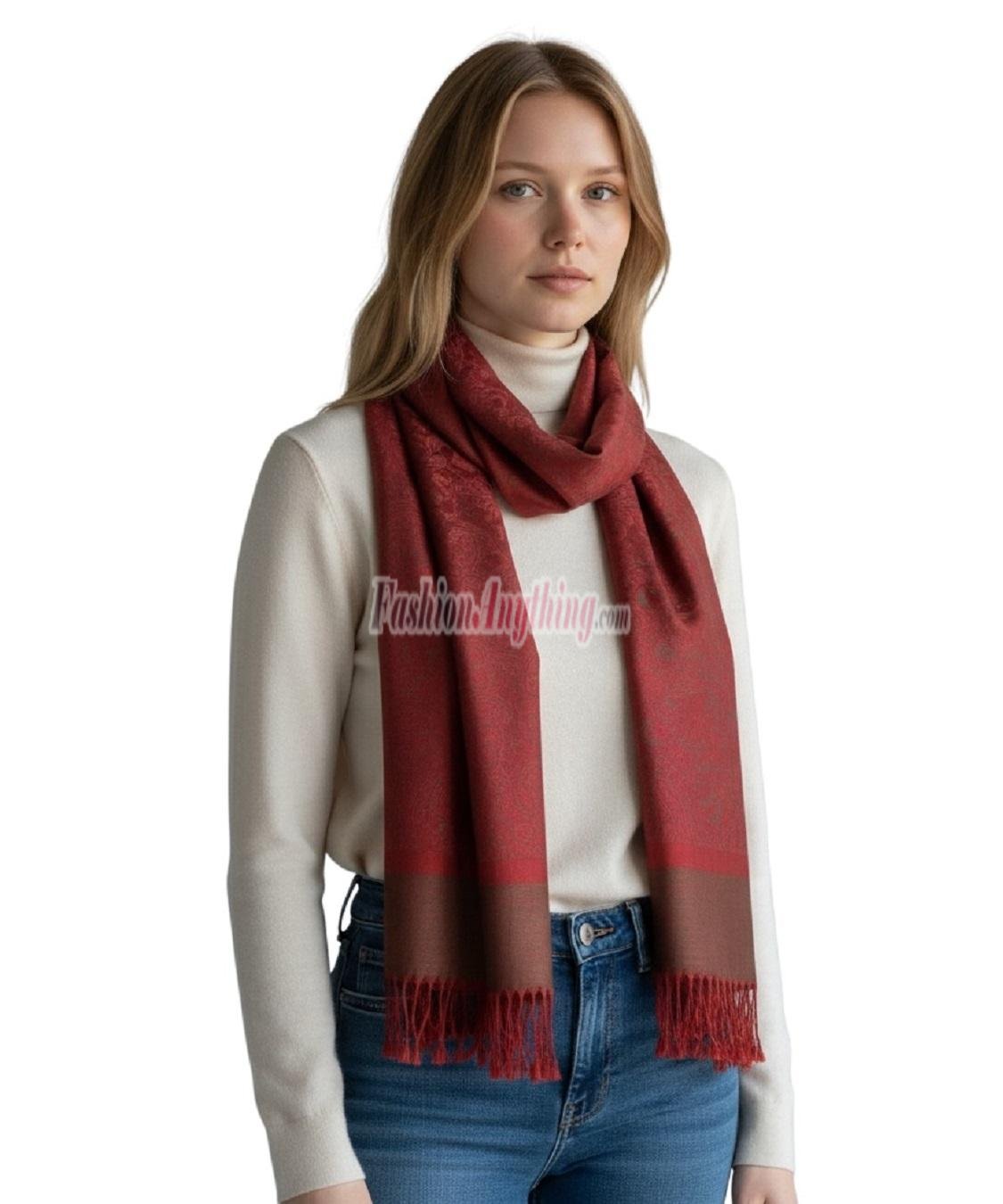 (image for) Paisley Jacquard Pashmina Brown w/ Dark Red