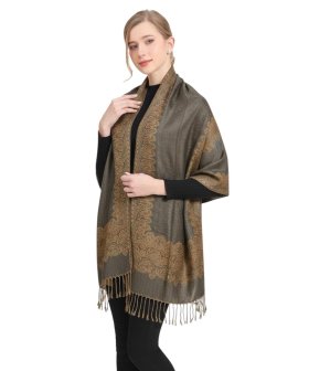 Border Patterned Pashmina Pale Goldenrod