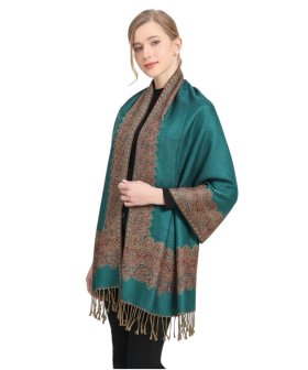 Border Patterned Pashmina Medium Aquamarine