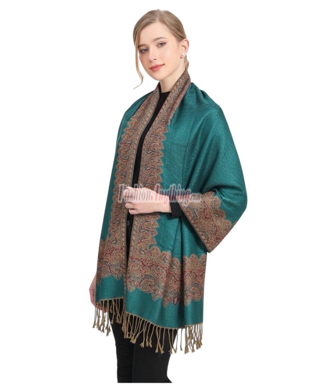 (image for) Border Patterned Pashmina Medium Aquamarine