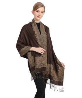 Border Patterned Pashmina Coffee