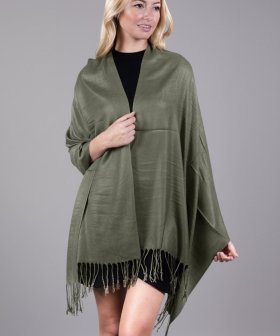 Silky Soft Solid Pashmina Scarf Army Green