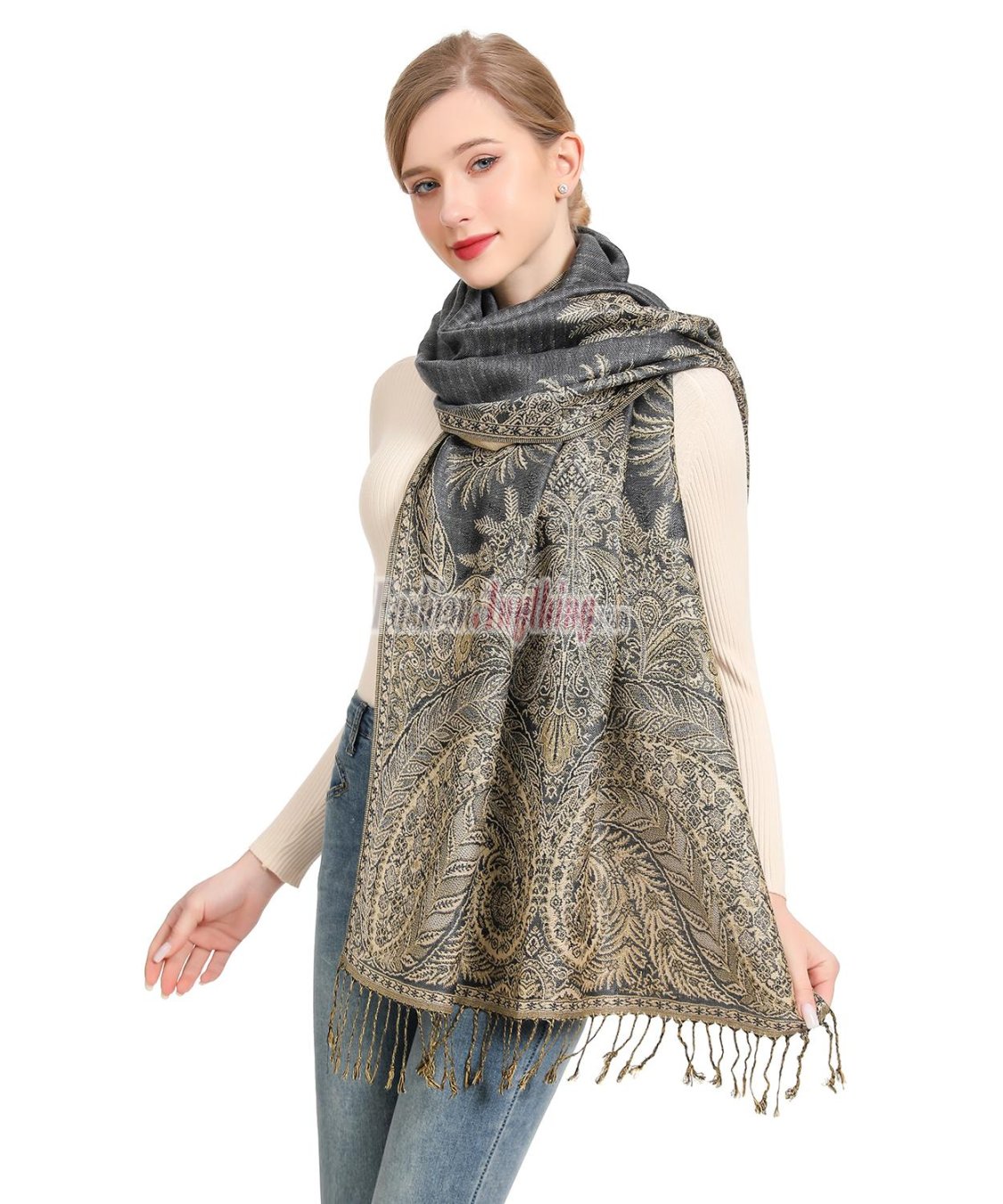 (image for) Big Paisley Thicker Pashmina Charcoal