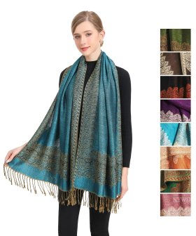 Pashmina Scarf w/ Border Pattern FA03Mix (1DZ, Asst.)