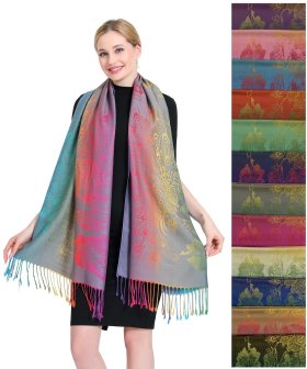 Rainbow Peacock Floral Pashmina 1 DZ, Asst. Color