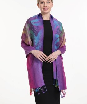 Rainbow Peacock Feather Pashmina Purple