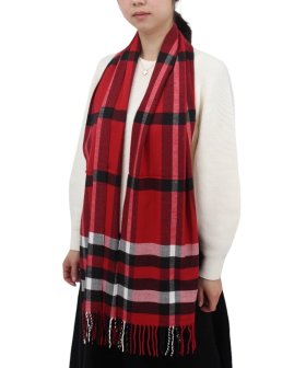 (image for) Woven Cashmere Feel Plaid Scarf Red