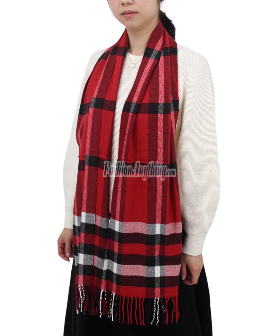 (image for) Woven Cashmere Feel Plaid Scarf Red