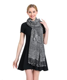 Paisley Patterned Pashmina Black/ White