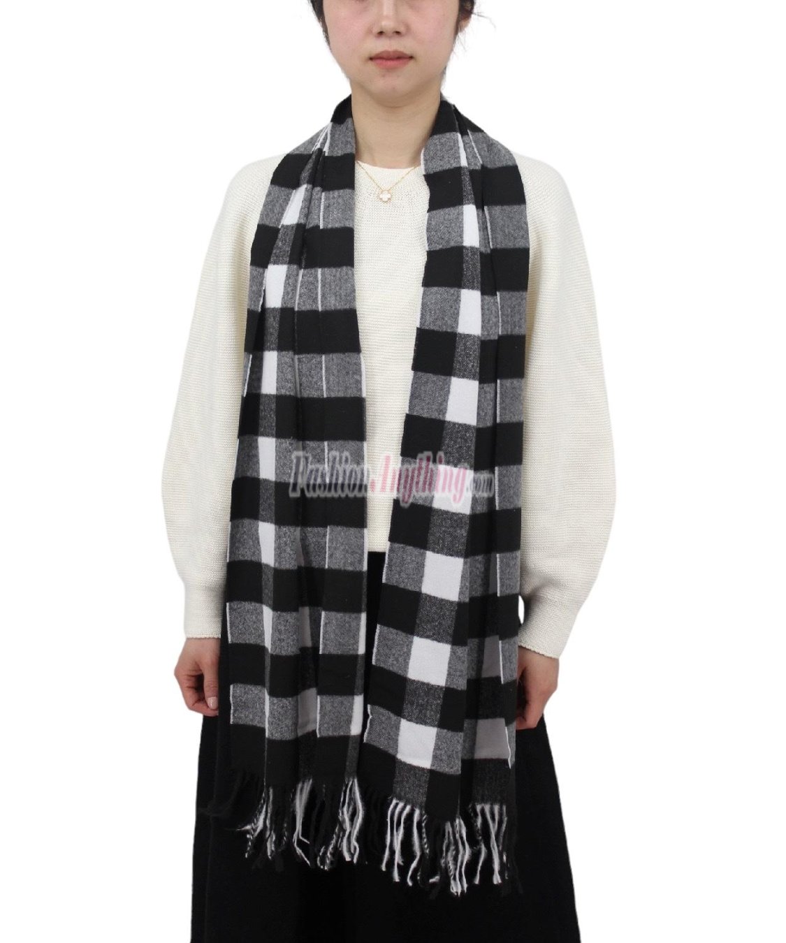 (image for) Cashmere Feel Pattern Scarf Black/White